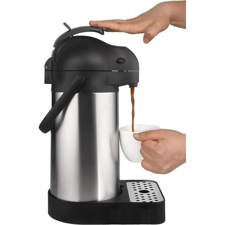 74 Ounce (2.2 Liter) Airpot Thermal Coffee Carafe/Lever Action/Stainless Steel Insulated / 12 Hour Heat Retention / 24 Hour Cold Retention (Airpot With Drip Tray)