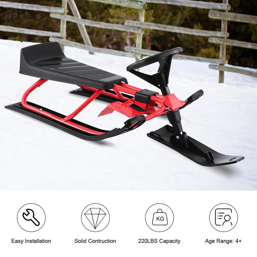 Zimtown Snow Racer Sled, Steering Ski Sled, with Pull Rope & Twin Brakes for Kids, Teens & Adult - image 3 of 16