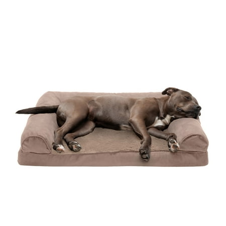 UPC: 0842229125733 | FurHaven Pet Products Plush & Suede Orthopedic Sofa-Style Pet Bed for Dogs & Cats – Almondine Large
