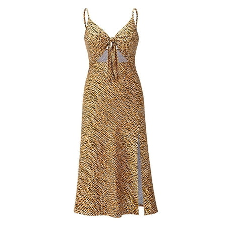 

Binpure Women Summer Slip Dress Polka Dot/Floral Hollow Skirt with Side Slit
