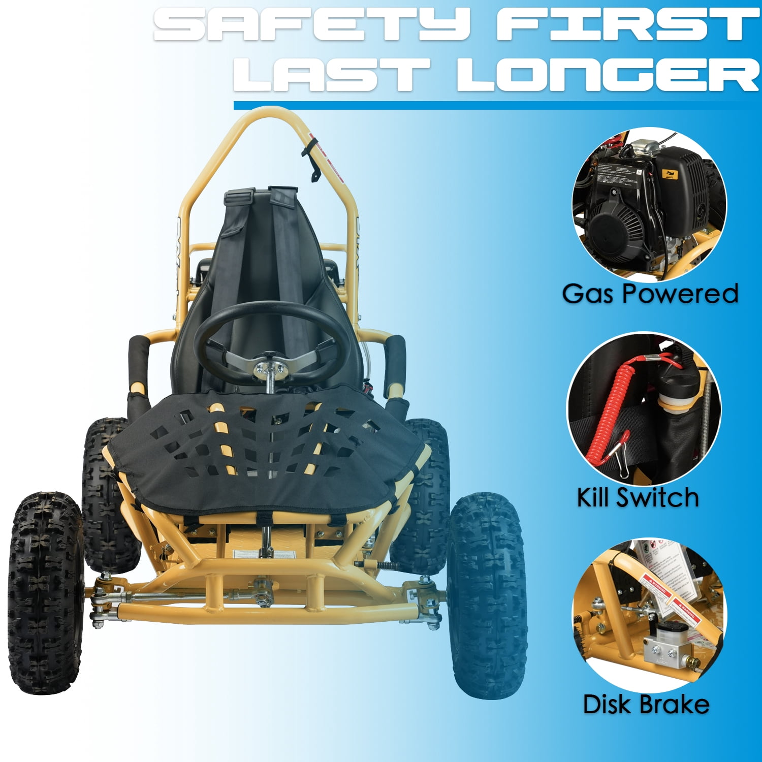 SYX MOTO GK-49A 50cc 4 Stroke Gas Powered Kids Ride on 1-Seater Go Kart, School Bus Yellow