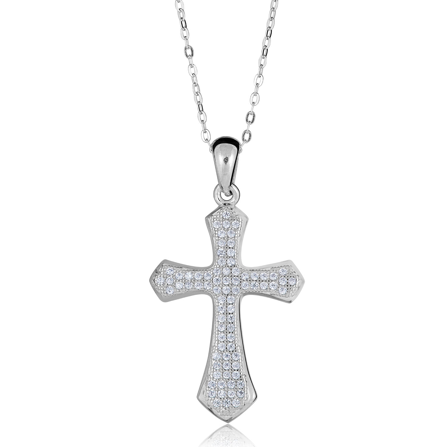 Stamped 925 Sterling Silver CZ Cross Pendant Box Chain 18" Necklace Gift Pouch 