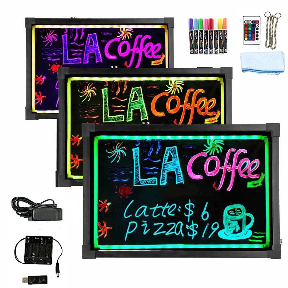 UNHO LED Message Board 22 x 14 Flashing Illuminated Erasable Neon LED Message Writing Board Menu Sign LED Drawing Painting Board with Remote Control 15 Different Neon Colors 4 Light Mode