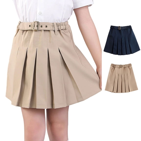 Girls' School Uniform Skirts Elastic Waist Pleated Skirt Back to School Outfits Khaki Uniform Skirts for Girls Size 5-16 Years