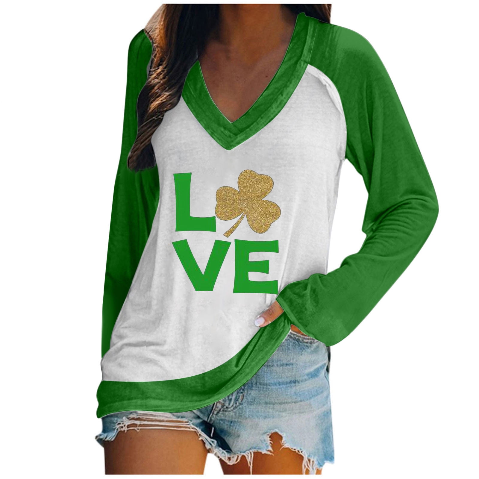 St Patricks Day Womens Tops Casual V 