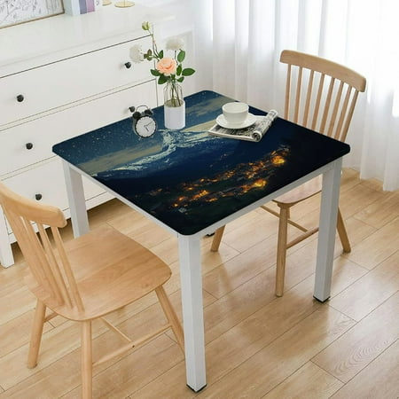 

Beach Square Table cove A Modern Illustration of a Tropical with Palm Trees and Hammock Hawaiian Relaxation Can wipe indoor/outdoor dining table cover Fit for 44 x44 square table White Blue
