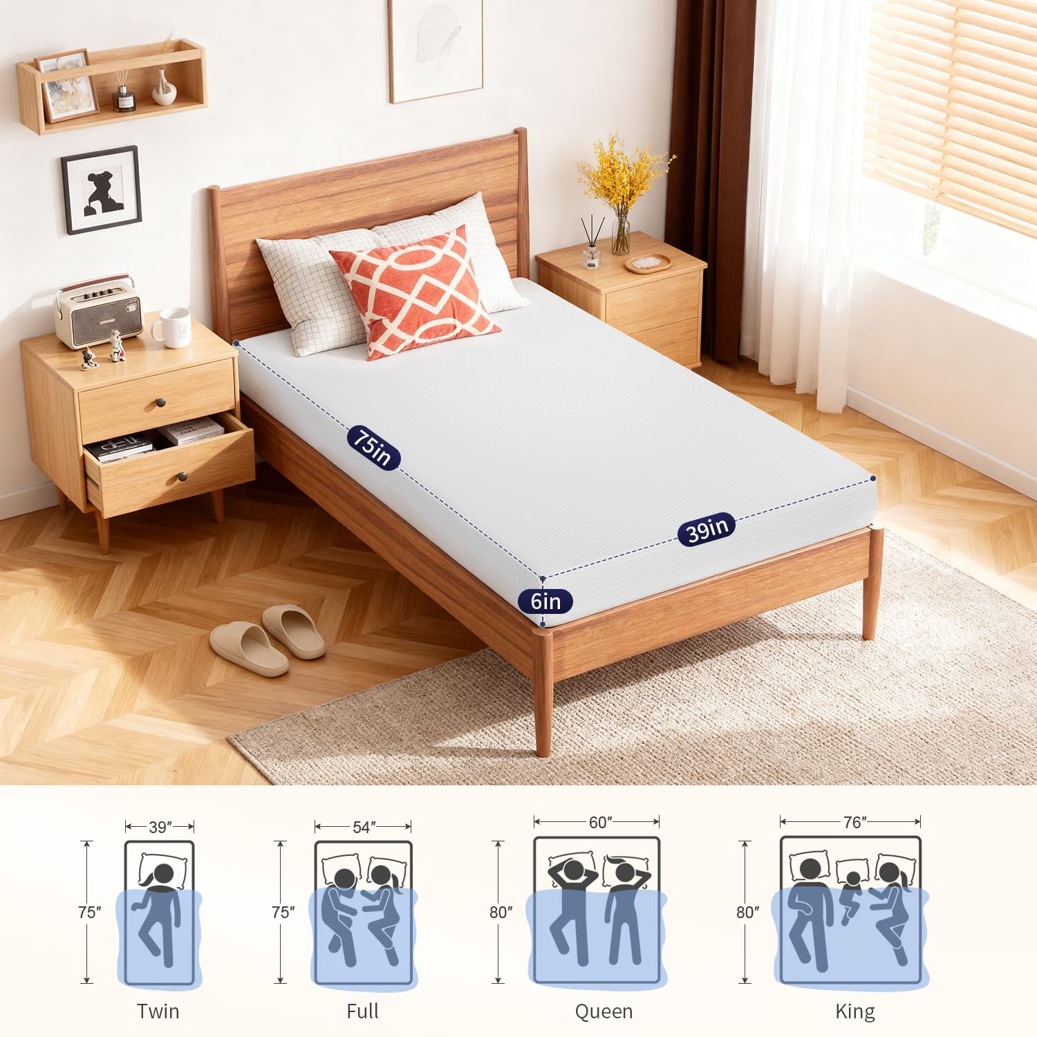 BORGEBY Twin Mattress 6 inch Gel Memory Foam Mattress Medium Firm Mattresses with Removable Washable Cover
