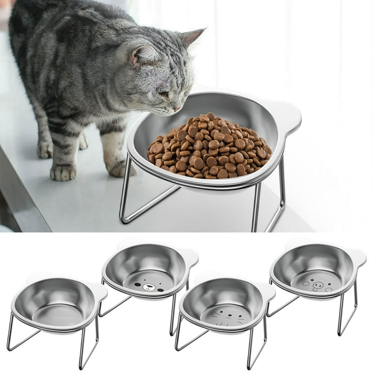 Verhoogde Kattenvoerbak – 15 Cm Breed, RVS Met Metalen Standaard, Snorhaarvriendelijk, Voor Katten En Kleine Honden (2 Stuks)