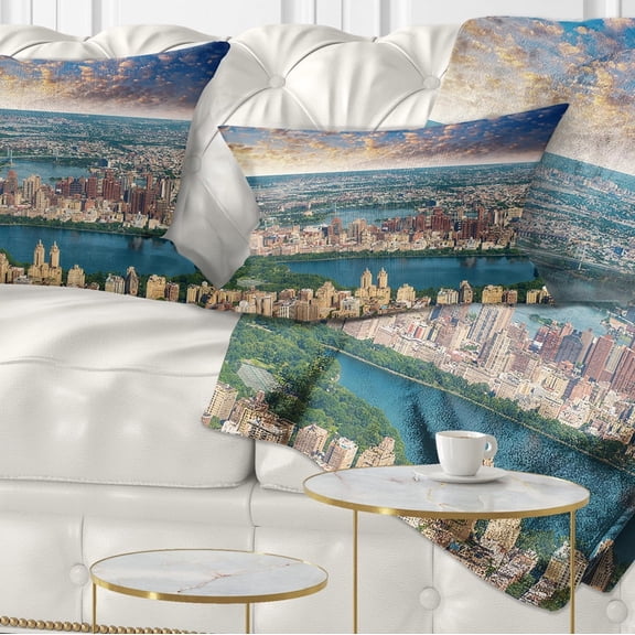 Designart Aerial View of Central Park - Landscape Photography Throw Pillow - 12x20
