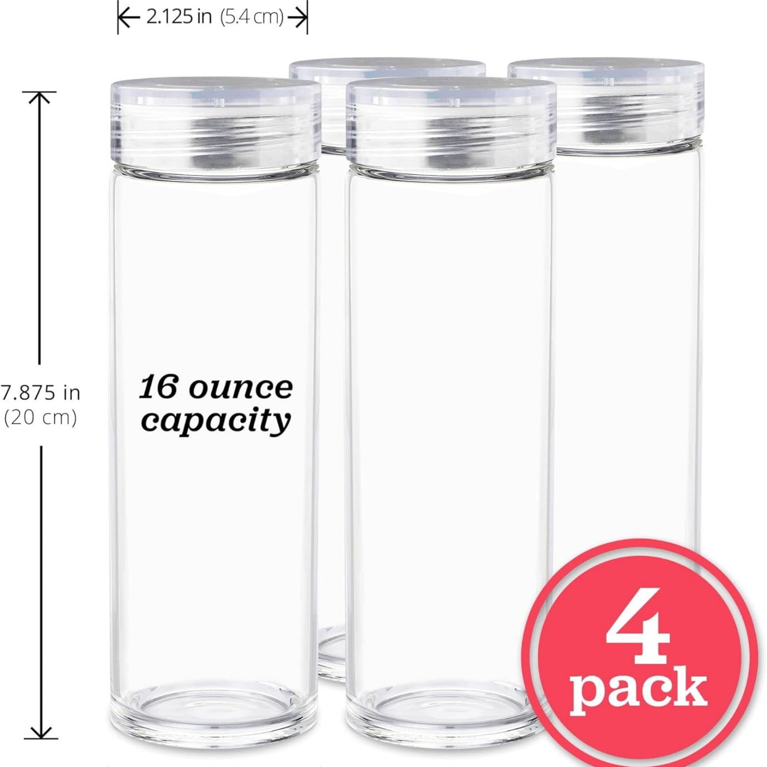 Glass Water Bottles - 4 Pack Wide Mouth Juice Bottles with Clear Lids for Juicing, Smoothies, Fruit Water, Teas, Beverage Storage - 16oz, Leakproof, Reusable, Borosilicate