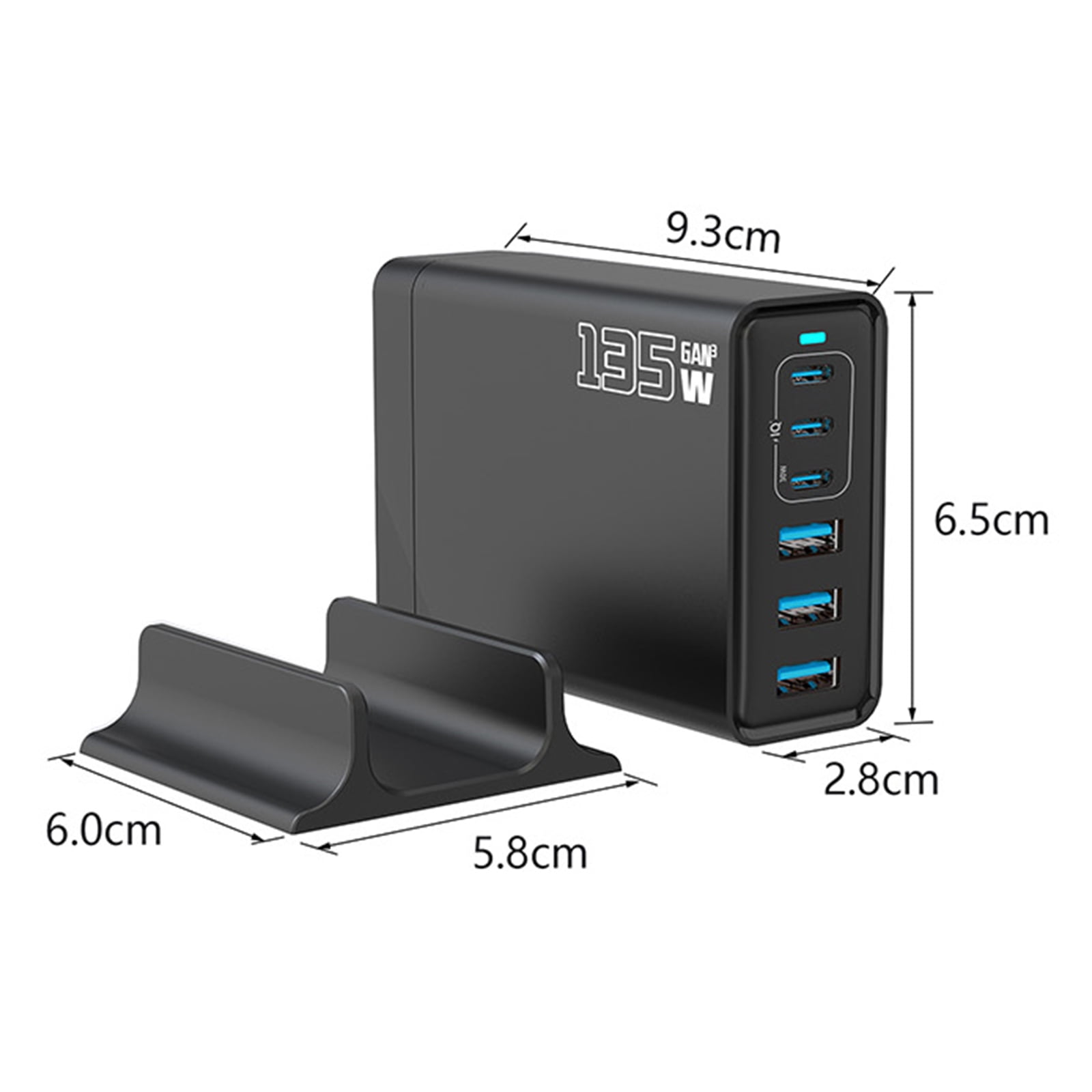 135W GaN 6-Port USB C Charging Station Hub with Holder, Fast Charger Block for MacBook Pro/Air, Dell, iPad, iPhone, Samsung Galaxy