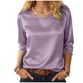thumbnail image 4 of GEWSEY Womens Satin Silk 3/4 Length Sleeve Tunic Tops Trendy Silky Round Neck Business Casual Shirt Dressy Blouses (Purple, L), 4 of 9