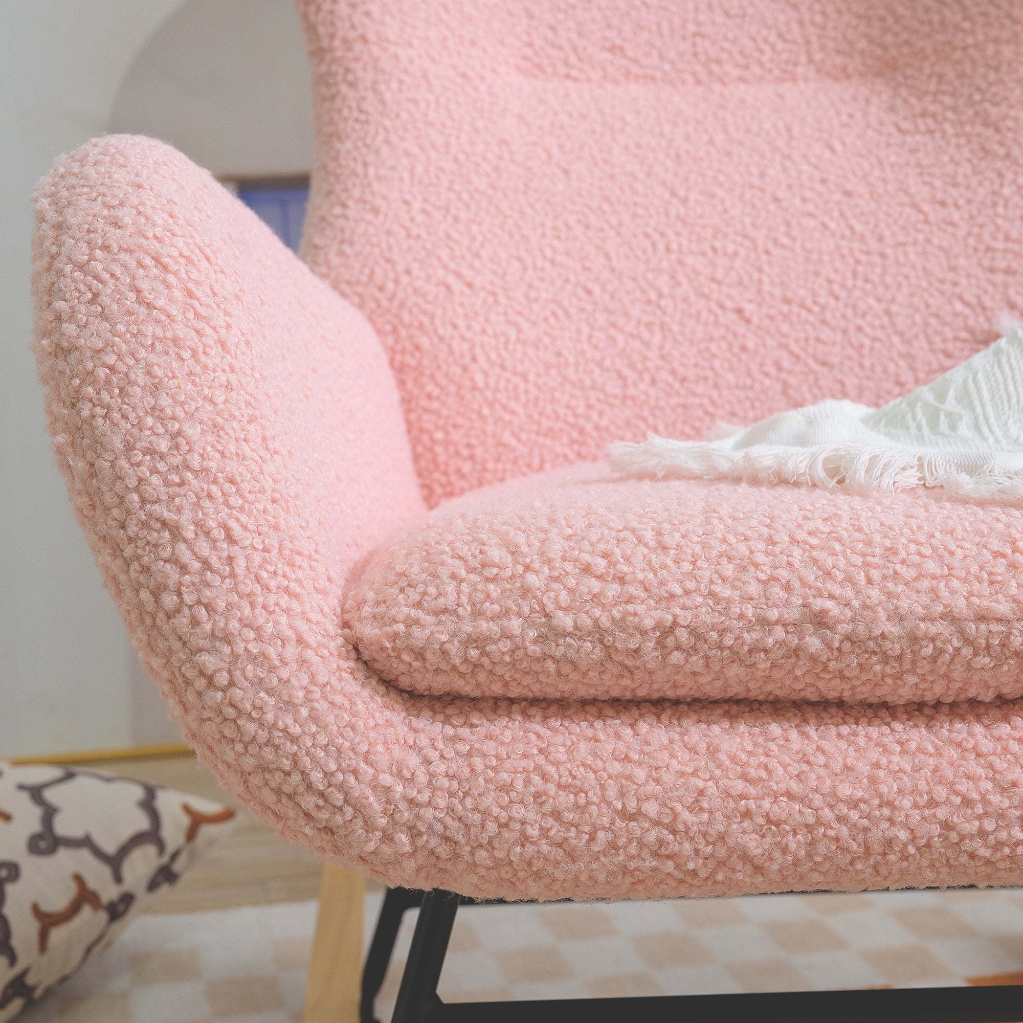 Rocking Chair Nursery,  Rocking Chair With Non-slip Mat, Metal Frame, High-density Sponge Backrest And Seat Cushion, Living Room Accent Chair