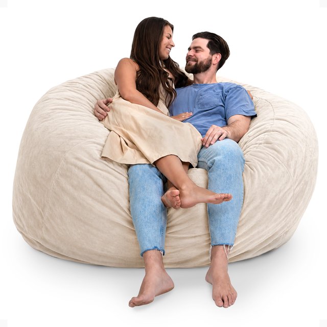 Ultimate Sack 6000 6-Foot Bean Bag Chair Oversized Foam Lounger, Ivory Fur Cover