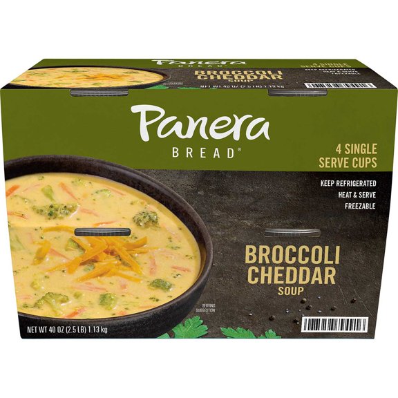 Panera Bread Ready-to-Heat Broccoli Cheddar Soup, 40 oz, 4 Single Serve Cups (Refrigerated)