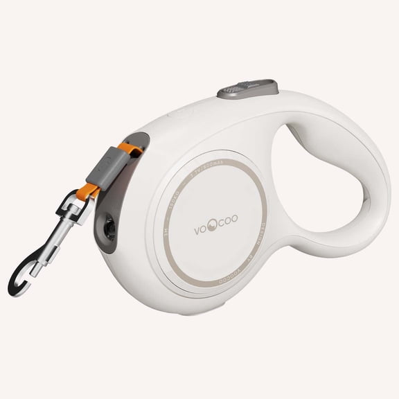 VOOCOO Go! 10ft Retractable Dog Leash with LED Light – Tangle-Free, Heavy-Duty Leash for Large Dogs, High-Strength Design with Anti-Slip Handle & One-Button Lock – Beige