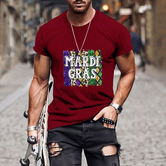Xixinqiwan Mardi Gras Clothing for Men,Mask Graphic Print Casual Seven Sleeves T Shirt Tops Carnival Party Costume