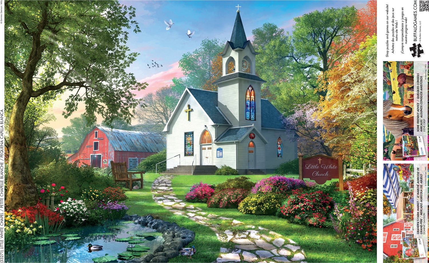 Buffalo Games 500-Pieces Little White Chapel Interlocking Jigsaw Puzzle for Adults Ages 14+