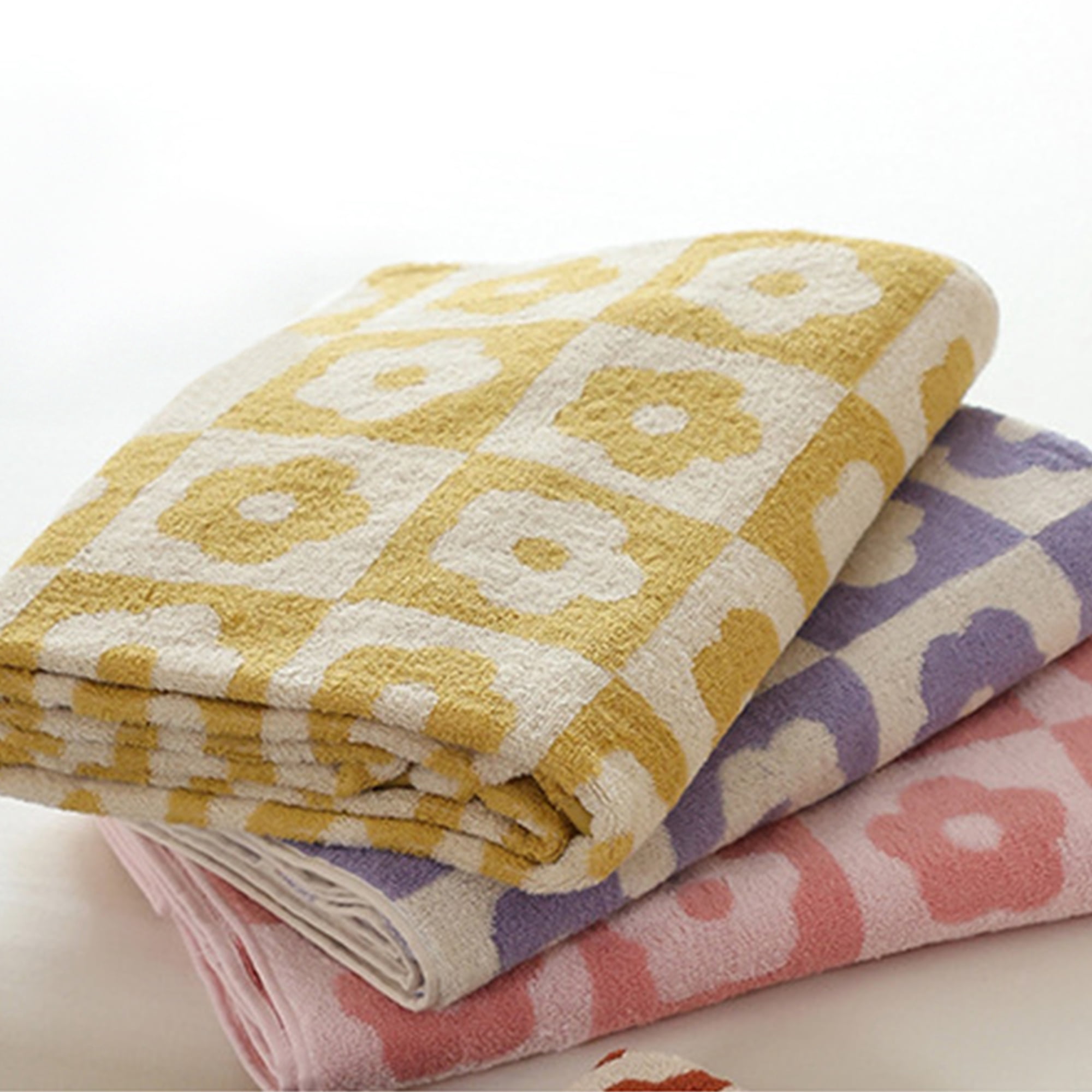 Unique Bargains Checkered Floral Hand Towels Soft Absorbent Bathroom Towel Purple 4-Piece
