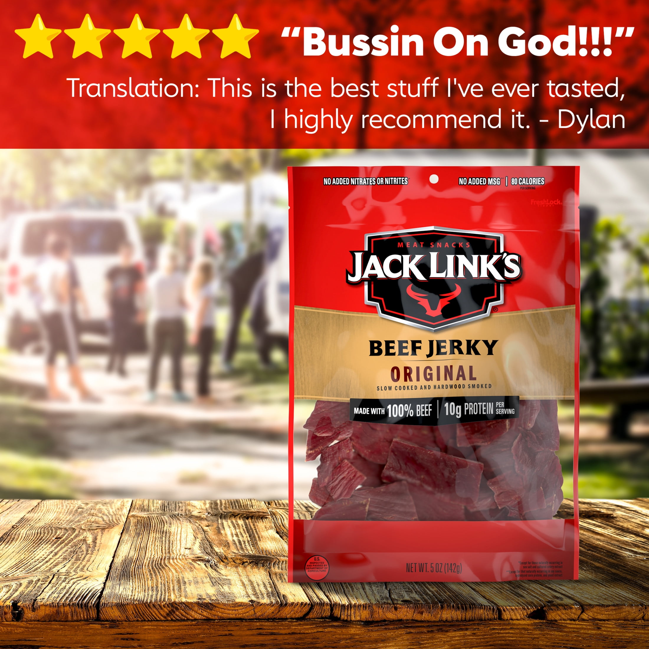 (8 pack) Jack Link’s Beef Jerky, Original, Made with 100% Beef, 10g of Protein per Serving, 5 oz, Resealable Bag
