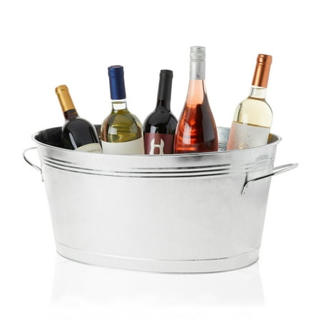 True Classic Oval Ice Bucket  Galvanized Metal Drink Cooler Beverage Tub  Chill Wine & Beer  6.3 for Home Parties Gallons  22.75  x 9.25