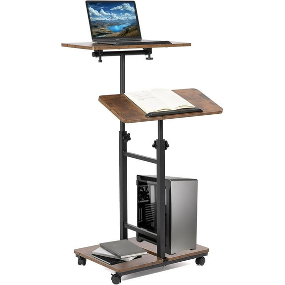 Multi-Purpose Lecterns & Podiums, Portable Mobile Standing Laptop Desk,Brown