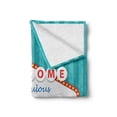 thumbnail image 2 of Las Vegas Soft Flannel Fleece Blanket, Nevada City Entrance Signboard Image on Horizontal Striped Backdrop, Cozy Plush for Indoor and Outdoor Use, 50" x 60", Dark Seafoam Red White, by Ambesonne, 2 of 6