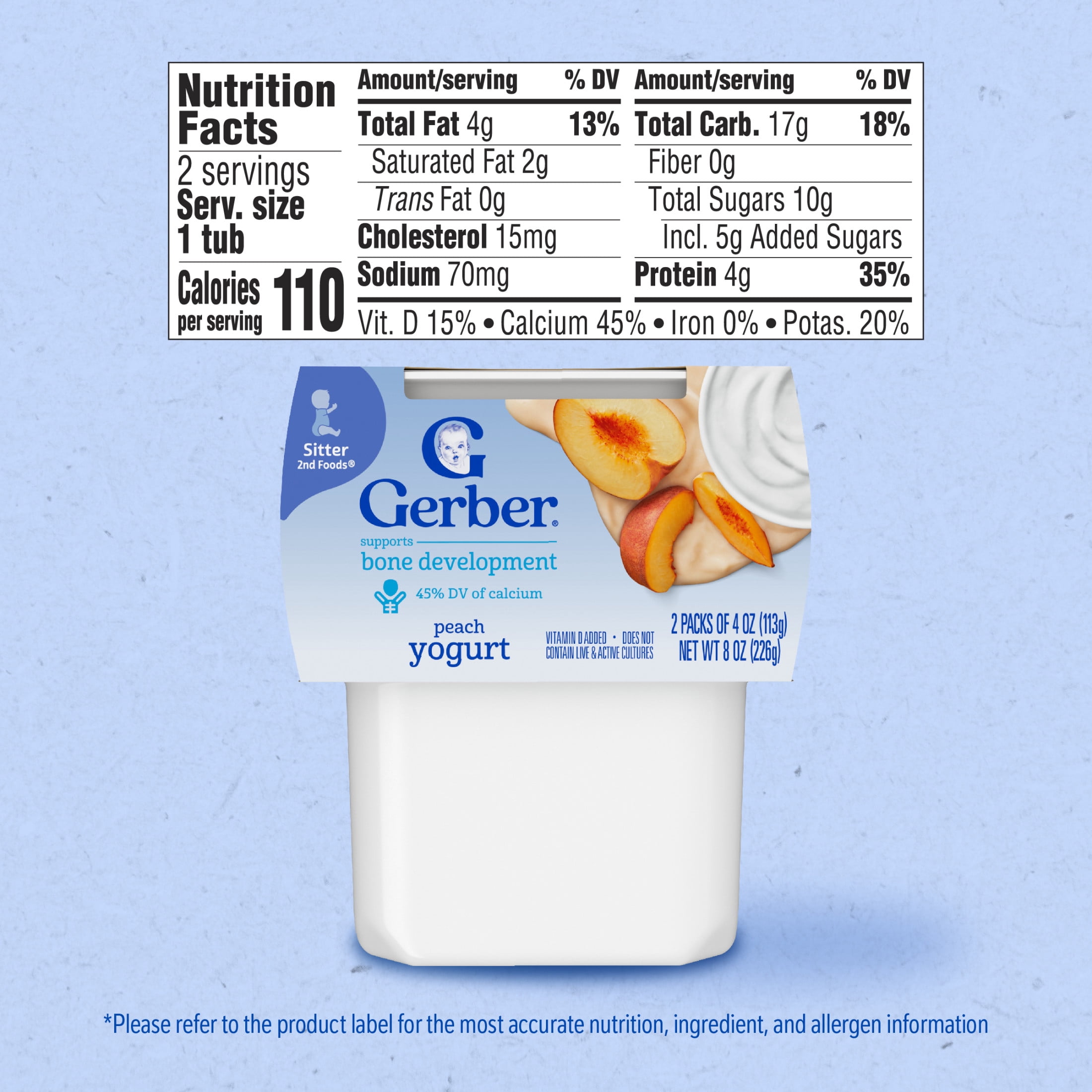 Gerber Yogurt Blends Stage 3 Baby Snacks Peach, 4 oz Tubs (Pack of 2)