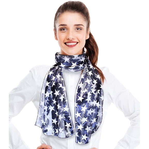 CBC Crown Patriotic USA Flag American Flag Star Theme 13" x 60" Silk Feeling Scarf