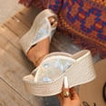 thumbnail image 3 of Wedge Heels for Women Peep Toe Platform Sandals 2026 Summer Fashion Splice Floral Embroidery Mesh Slip on Comfortable Slides Beach Shoes Blue Size 7.5, 3 of 7