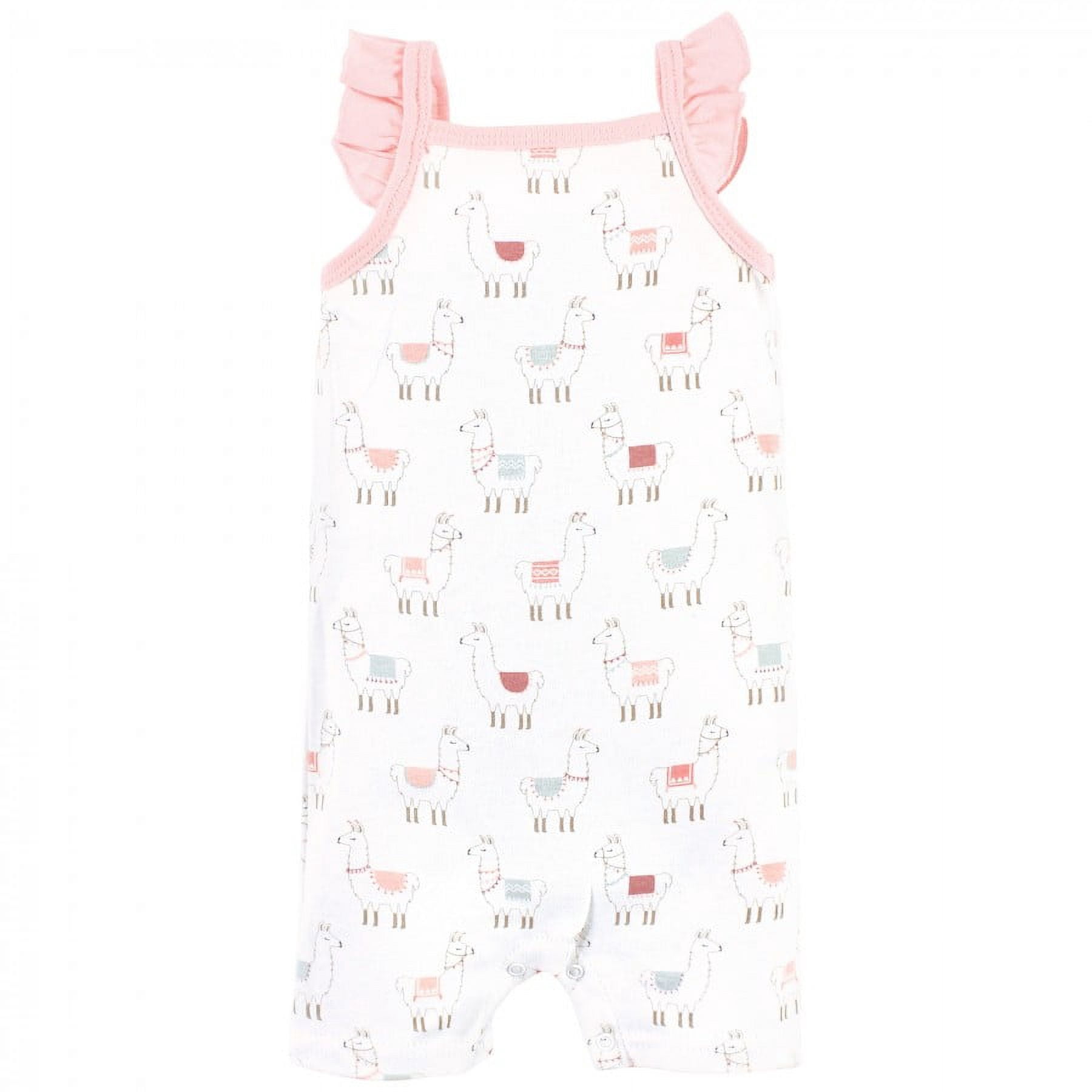 Hudson Baby Infant Girl Cotton Rompers, Llama, 0-3 Months