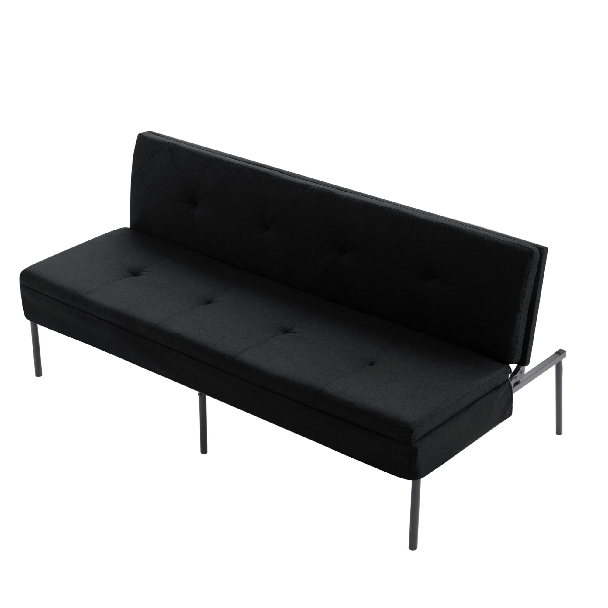 DEALTOPS 63" Convertible Futon Sofa Bed, Modern Polyester Loveseat with 5-Level Reclining Backrest, Black