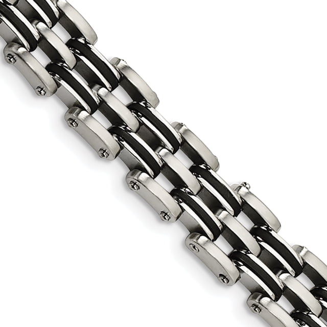 Bracelet en Caoutchouc Noir en Acier Inoxydable 9.25 Po