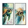 thumbnail image 2 of Designart "Turtle Wearing Stylish Glasses in the Ocean II" Turtle Framed Wall Art Set Of 2 - Green Animals Framed Wall Art Set Of 2, 2 of 7