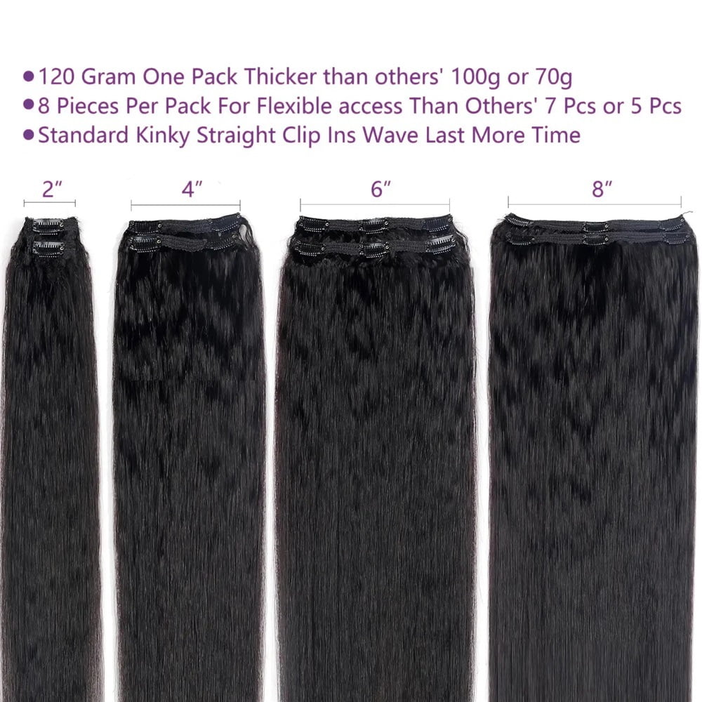 Kinky Straight Clip In Hair Extensions Full Head 120G 240G Per Pack Brazilian Remy Human Hair 8 pcs
