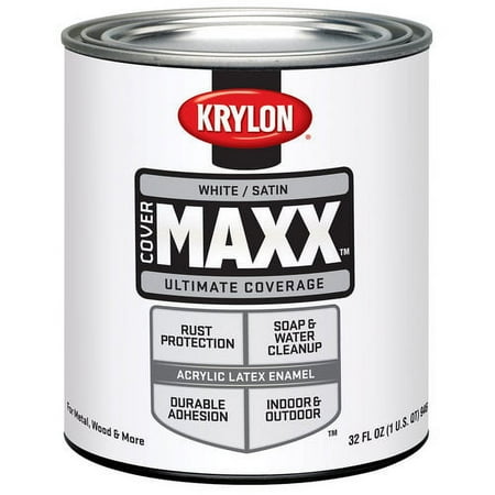 Krylon COVERMAXX Acrylic Latex Enamel, Satin, White, 1 Quart