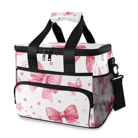 Pink Bows and Stars Portable Cooler Lunch Box Reusable Insulated Lunch Bag Leakproof 15L