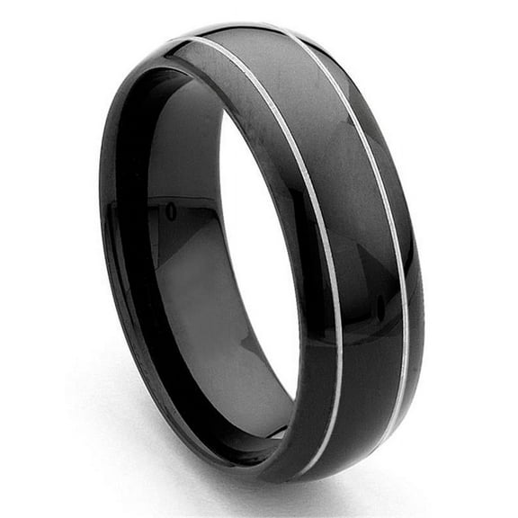 Titanium Kay Black Tungsten Carbide Dome Comfort Fit Mens Wedding Band Ring with Grooves Sz 14.0