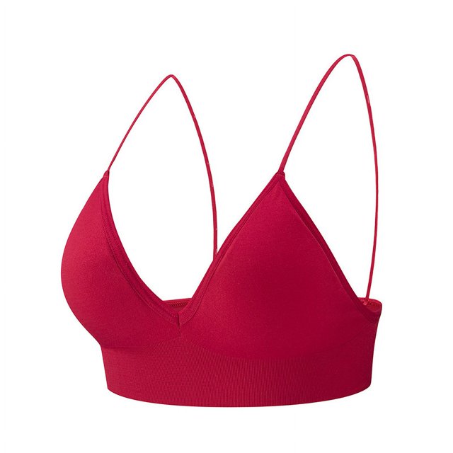 Sujetador de copa triangular con escote en V profundo sin costuras con tirantes finos y respaldo elástico alto para mujer, ropa interior de yoga informal
