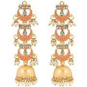 Indian Jhumka Jhumki Earrings Wedding Bridal Jewelry Pastel Peach Gold Tone