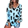 thumbnail image 3 of Haut pour Femme Imprimé à Manches Longues, Blouse Décontractée Imprimée à Col en V, Chandail Ample, Bleu Ciel, TTG, 3 of 3