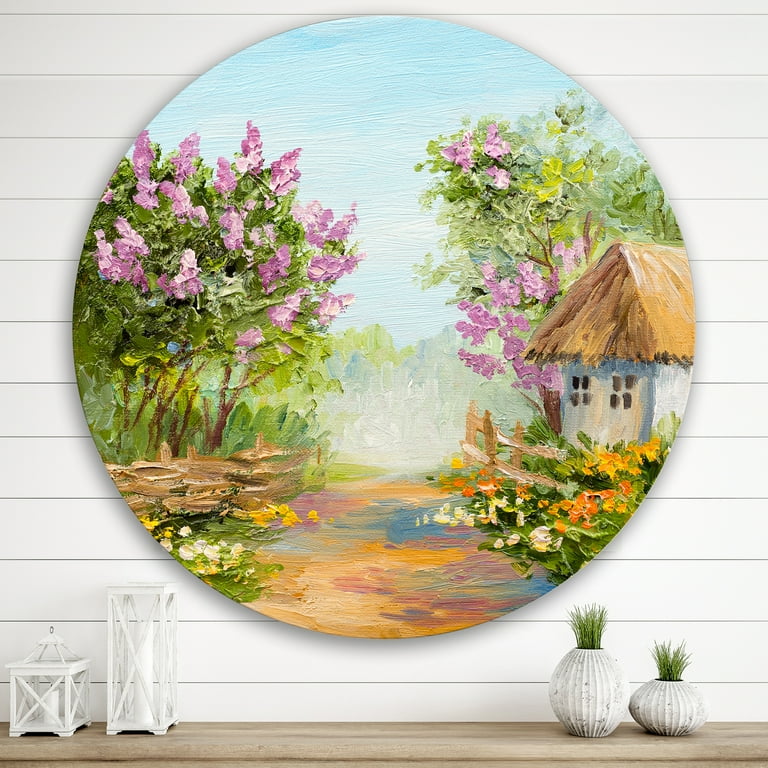 Designart Little House In The Blossoming Flowers Metal Wall