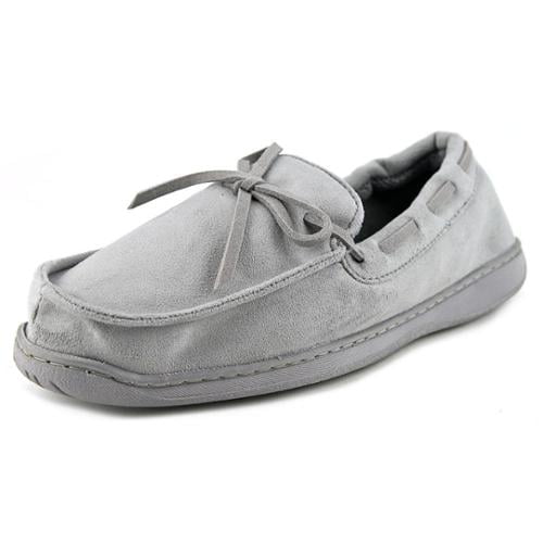 Dearfoams Microsuede Moccasin with Plaid Insole Men US 7 Gray Slipper