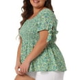 thumbnail image 2 of DARING DIVA Women's Plus Smocked Bow Tie Short Sleeve Peplum Top 1X Green, 2 of 6