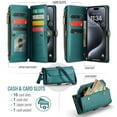 thumbnail image 4 of Wallet Case for iPhone 15,Multi-Function Detachable 3 in 1 Magnetic Phone Case Wallet,Flip Strap Zipper Card Holder Phone Case with Shoulder Straps, 4 of 8