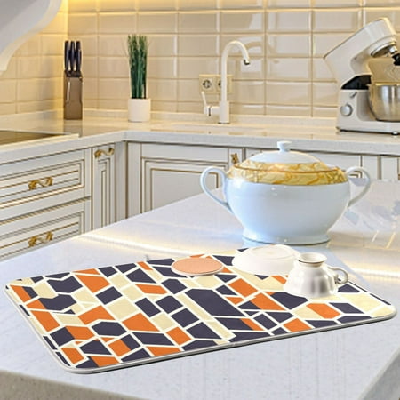 

Geometric Patterns in Navy Blue and Orange Dish Drying Mats for Kitchen Counter Absorbent Microfiber Coffee Pad