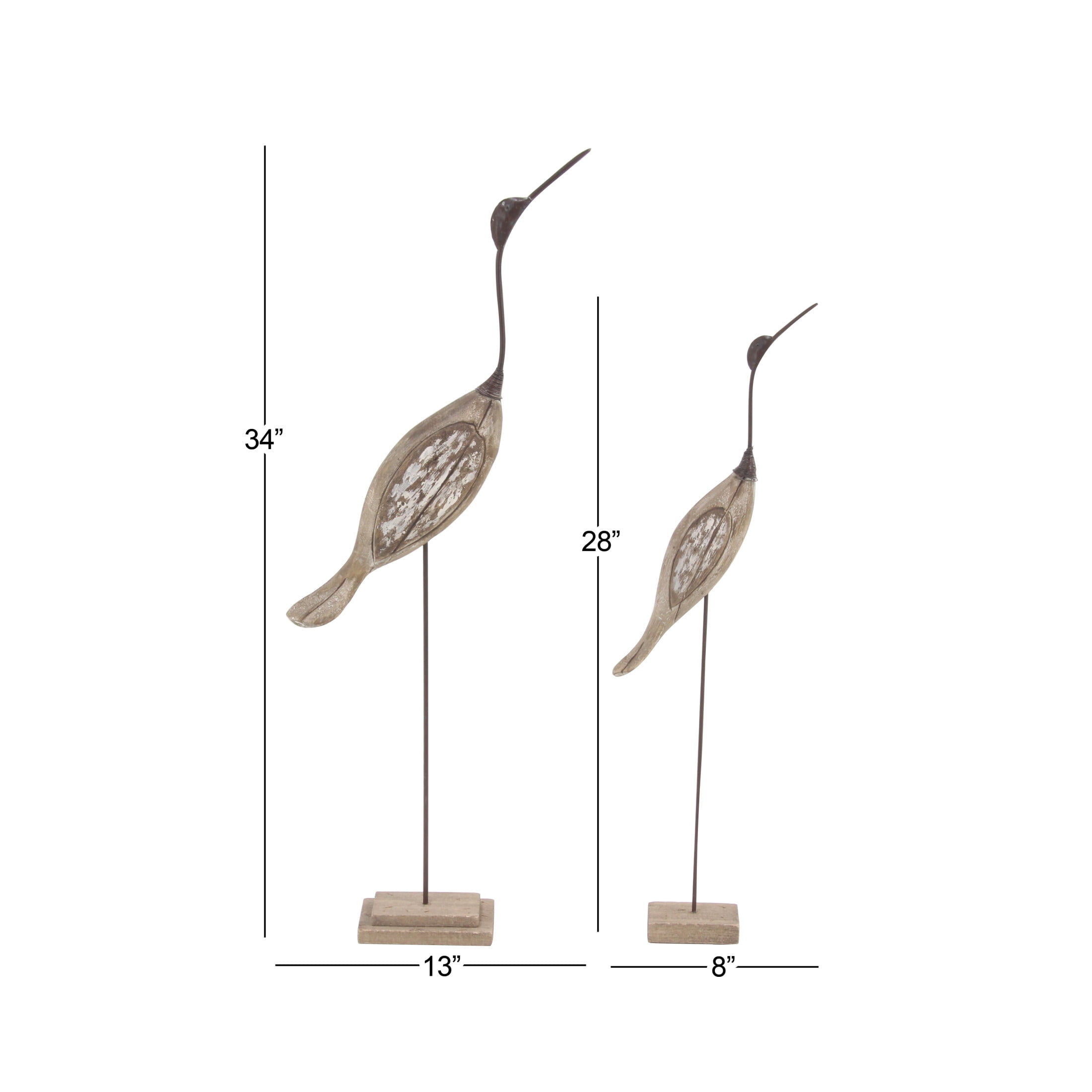 28", 34"H Brown Wood Bird Sculpture, by DecMode (2 Count)