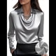 thumbnail image 4 of Camisas Elegantes de Larga con Cuello de Color Liso para Mujer, Camisetas Formales de Trabajo, Blusas Casuales de Oficina Gris S, 4 of 6