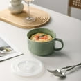 thumbnail image 4 of Oversized Soup Bowl with Handle: 38 oz Ceramic Soup Mug with Lid - Microwave Safe Jumbo Food Storage Container for Ramen Cereal Breakfast Meal Prep Office Lunch Dorm Living - Pea Green 6 In, 4 of 7