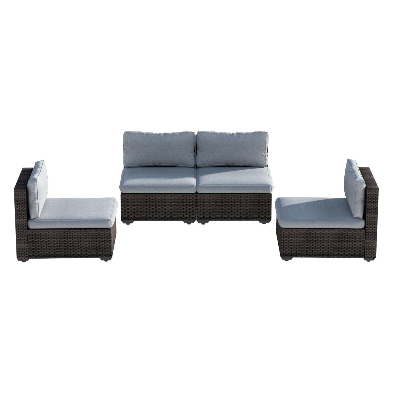 Grezone 4 Pieces Patio Furniture Set, All Weather Outdoor Sectional PE Rattan, Patio Conversation Sets with Cushions and Glass Coffee Table for Garden Lawn Balcony Porch Deck, Gray